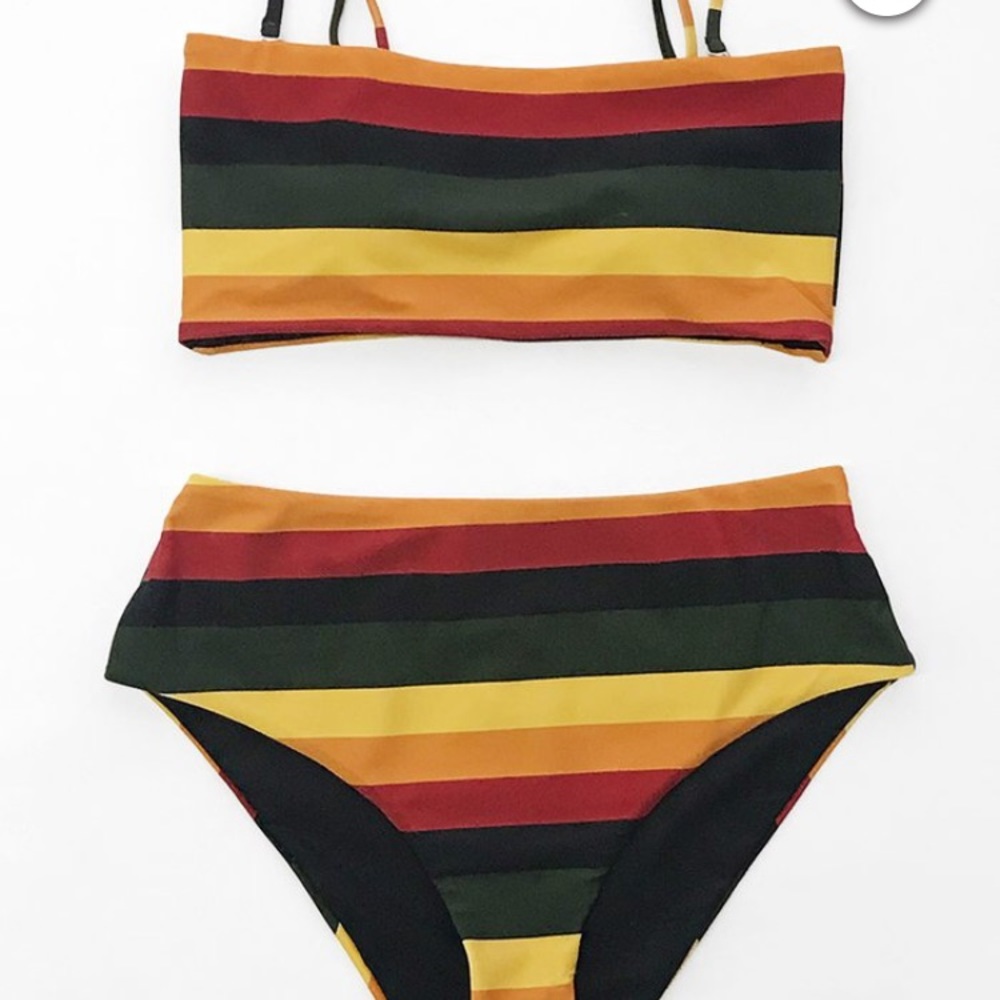 Striped high waisted bikini